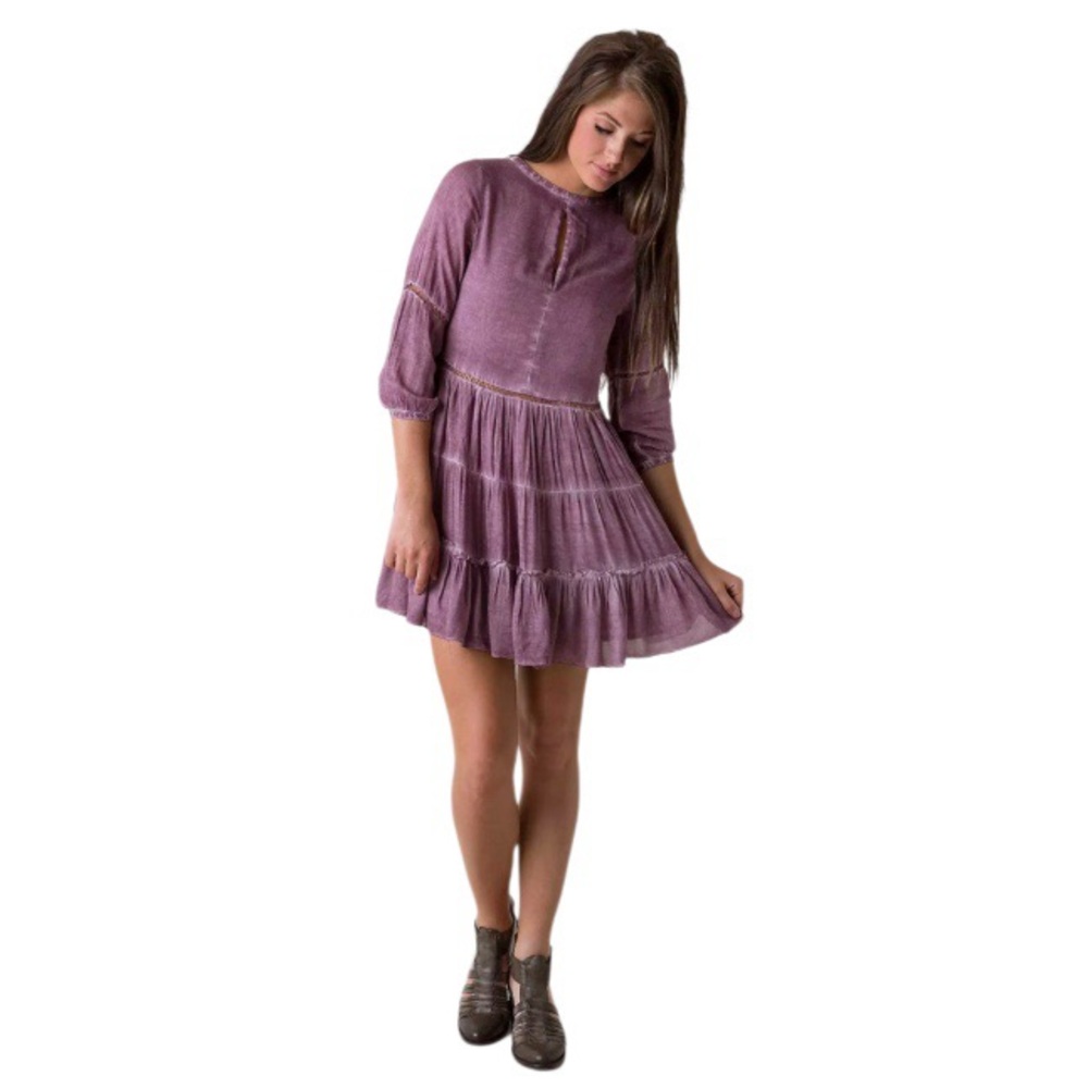 SEA GYPSIES Forever Flounce Dress Dress Purple Plum Boho Mini Size Large NEW
